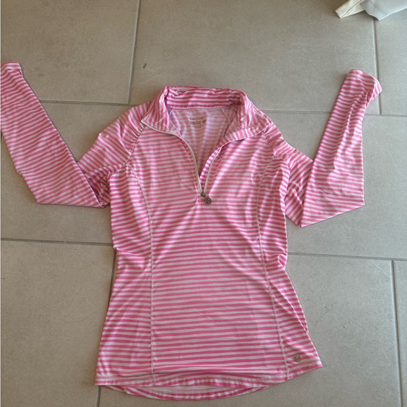 Lily Pulitzer Luxletic Justine Half Zip Pullover Pink Beach Stripe - Picture 2 of 5